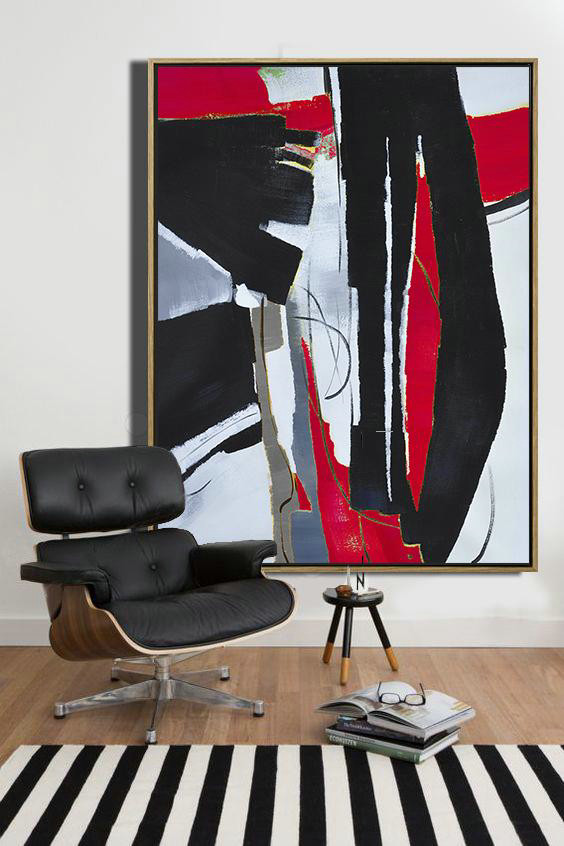 Pop Art Canvas,Hand Painted Large Vertical Red Contemporary Painting On Canvas,Large Canvas Art,Modern Art Abstract Painting,Black,White,Red,Grey,Pale Blue.etc